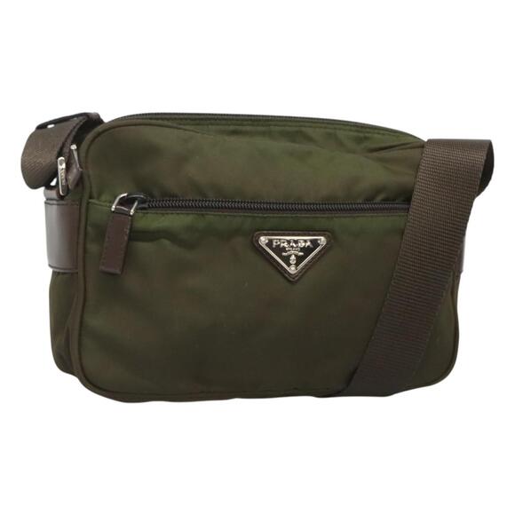 PRADA Shoulder Bag Nylon Khaki Silver - Picture 1 of 13